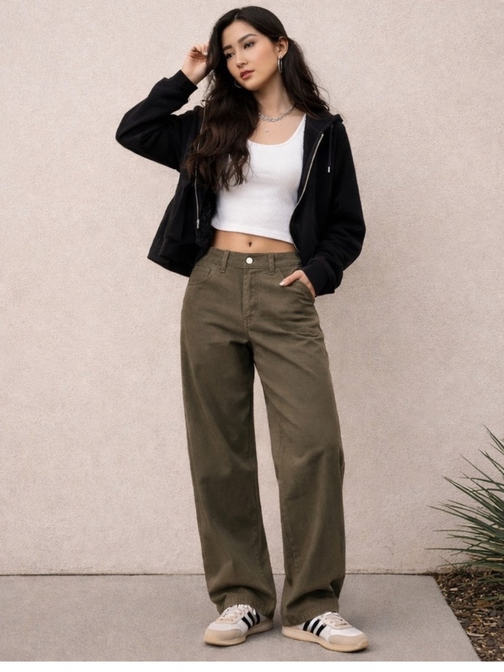 TWP Pants Mila Wide-Leg Cotton in Olive Green